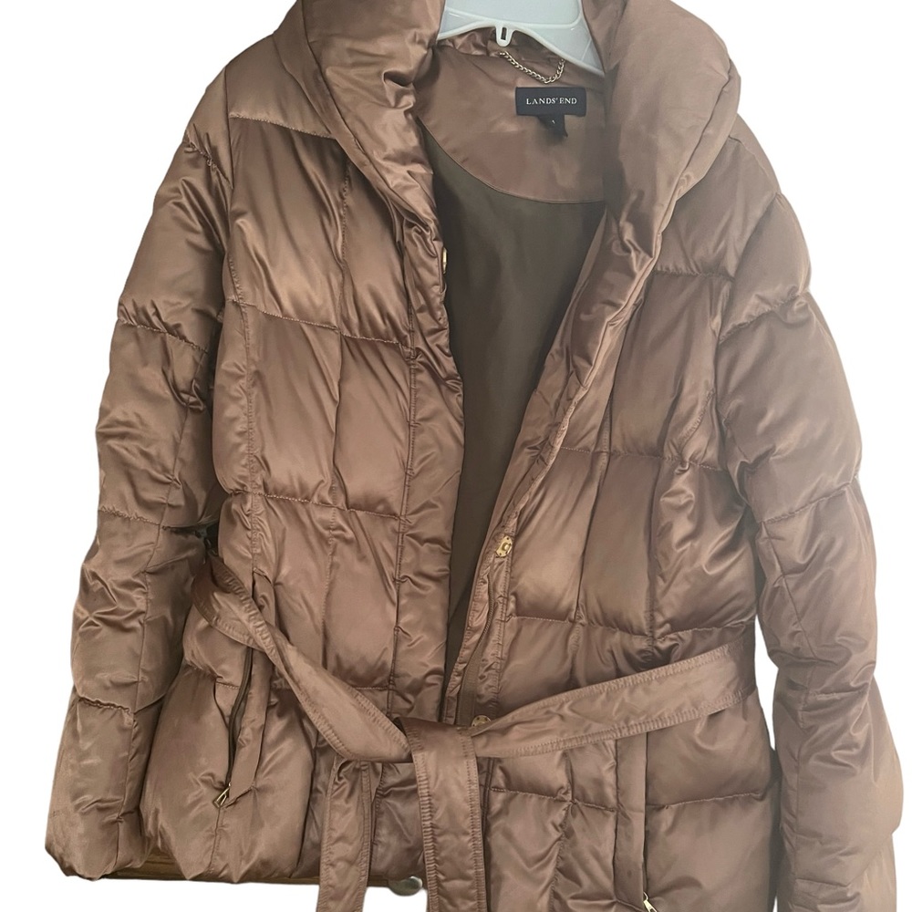 Lands End Gold Belted Down Jacket Size M